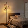 Boho Rattan Floor Lamp - Standing Lamps for Living Room  Dimmable Floor Lamp with Cage Shade, Industrial Farmhouse Floor Lamps Rustic Floor Lamps Vint