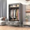 Portable Clothes Closet Rolling Door Wardrobe with Hanging Rack Non-Woven Fabric Storage Organizer with Three Drawer Boxes No-Tool Assembly - 67in*35.