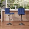Bar Stools 1 Set of 2, Counter Height Bar Stools, Square Cushion Bar Stools with Back, Footstool, Cafe, Blue, 2 pieces