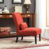Pisano Contemporary Chenille Fabric Armless Accent Chair with Pillow, Red