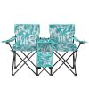Portable Outdoor 2-Seat Folding Chair with Removable Sun Umbrella Pineapple