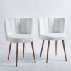 Modern WHITE dining chair(set of 2 ) with iron tube wood color legs, shorthair cushions and comfortable backrest, suitable for dining room, living roo