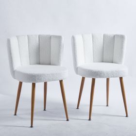 Modern WHITE dining chair(set of 2 ) with iron tube wood color legs, shorthair cushions and comfortable backrest, suitable for dining room, living roo