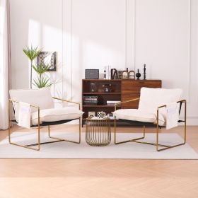 2 Chairs in 1 Box, Upholstered Hanging Armchair with Arm PocketsMetal frame, gold-plated craftsmanship, crushed foam cushions and skin-friendly woven