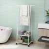 Stainless Steel Rolling Garment Rack with 2-Tier Shelves and 2 Hooks, Portable Metal and Plastic Clothes Organizer, Multipurpose Home Office Clothing