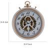 20 Inch Modern and Vintage Metal Wall Clock, Gear Design, White