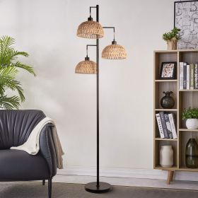 Boho Rattan Floor Lamp - Standing Lamps for Living Room  Dimmable Floor Lamp with Cage Shade, Industrial Farmhouse Floor Lamps Rustic Floor Lamps Vint