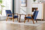 Accent Chairs Set of 2 with Side Table, Mid Century Modern Accent Chair, Wood and Fabric Armchairs Side Chair, Lounge Reading Comfy Arm Chair for Livi