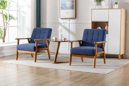 Accent Chairs Set of 2 with Side Table, Mid Century Modern Accent Chair, Wood and Fabric Armchairs Side Chair, Lounge Reading Comfy Arm Chair for Livi