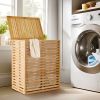 Bamboo Laundry Hamper with Lid â€“ Foldable Clothes Basket with 2-Section Removable Liner Bag, Space-Saving Laundry Sorter for Bathroom, Bedroom, and