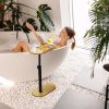 Bath Tub Tray Table, Liftable Freestanding Bamboo Bath Tray Caddy for Tub Against Wall, Bath Table Tray Tub Shelf Bathroom Organizer Shelf for Luxury