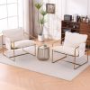 2 Chairs in 1 Box, Upholstered Hanging Armchair with Arm PocketsMetal frame, gold-plated craftsmanship, crushed foam cushions and skin-friendly woven