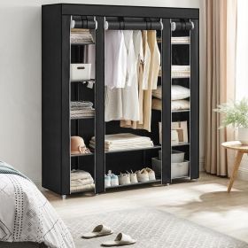 Portable Wardrobe Closet, Freestanding Clothes Rack with Non-Woven Dust Cover, 12 Compartments Storage Organizer, 59 X 17.7 X 69 Inches, Black, for Be