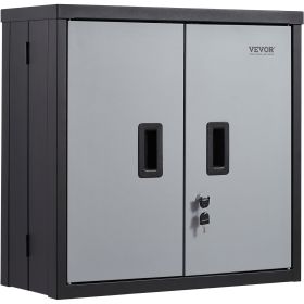 VEVOR Foldable Wall Cabinet, Metal Garage Cabinet Wall Mounted 26 Small Cabinet 240 LBS Loading Capacity Adjustable Shelf Magnetic Door File Lock (Color: Black)
