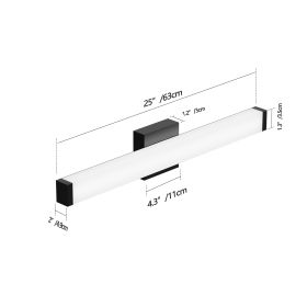 Bathroom Vanity Light Black - 25 Inch Modern Vanity Lights For Bathroom - 14W LED Bath Lights Over Mirror Cool White Light 6000K (Color: Black)