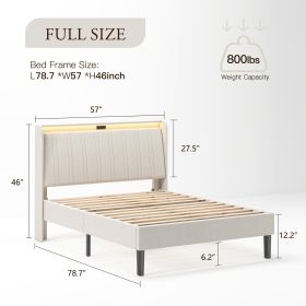 Platform Bed Frame With Fabric Upholstered Headboard And Wooden Slats Support, Fully Upholstered Mattress (Option: FULL)