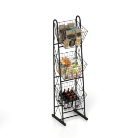 3-Tier Kitchen Storage Basket Organizer, Freestanding Metal Wire Rack For Fruit, Vegetables, And Pantry Items (Color: Black)