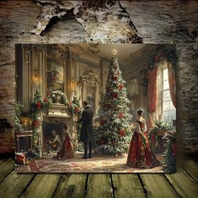 1 Canvas Painting With Wood Frame, Ready To Hang, Victorian Christmas Tree Light Scene - Woven Fiberboard Wall Art, Waterproof Framed Canvas - Ho (Option: 32X24inch)