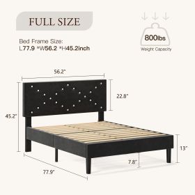 Modern Platform Bed Frame With Upholstered Headboard & Wooden Slats - No Box Spring Needed, Easy Assembly, Black (Option: FULL)