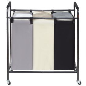 VEVOR 3-Section Laundry Basket, Heavy Duty Laundry Hamper Storage Organizer, Laundry Sorter Cart With Heavy Duty Lockable Wheels For Dirty Clothe (Color: Black)