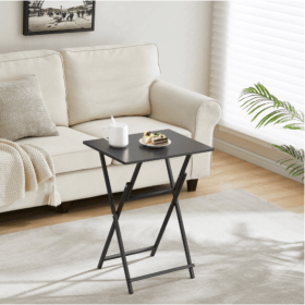2-Piece Folding TV Tray Table Set,Foldable Sofa Side Table,Portable Snack Table For Living Room,Bedroom,Office,Small Space,No Assembly,Black (Color: Black)