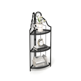 3-Tier Corner Open Shelf,Bookcase Freestanding Shelving Unit,Plant Stand Small Bookshelf For Living Room, Home Office, Kitchen, Small Space (Color: Black)