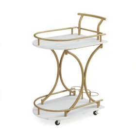 2-Tier Bar Cart,Gold Wine Cart With Wine Rack & Glass Holder,Mobile Bar Serving Cart,for Party,Home,Rolling Drink Trolley For Living Room (Option: GoldWhite)