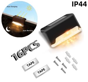 16PCS solar outdoor light, spring camping outdoor light, outdoor LED step light, solar charging, suitable for balconies, terraces, stairs, fences, cou (Color: warm colour)