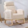 Modern Accent Rocking Chair Rocking Chair With Solid Wood Legs, Upholstered Nursery Glider Rocker, Comfy Armchair With Side Pocket, Living Room Lounge