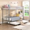 Over Twin Bunk Bed Frame with Trundle,Metal Bunkbed with Sturdy Guard Rail and 2 sideLadders for Kids/Adults,Can be Divided Into Two Beds, No Box Spri