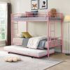 Over Twin Bunk Bed Frame with Trundle,Metal Bunkbed with Sturdy Guard Rail and 2 sideLadders for Kids/Adults,Can be Divided Into Two Beds, No Box Spri