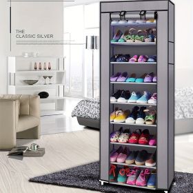 1 Large Capacity 10-Tier Non-Woven Shoe Rack, Space-Saving, Tall & Narrow, Movable for Dust Removal, Stable Structure, Multi-Color, Closet Storage Uni (Color: gray)