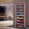 1 Large Capacity 10-Tier Non-Woven Shoe Rack, Space-Saving, Tall & Narrow, Movable for Dust Removal, Stable Structure, Multi-Color, Closet Storage Uni