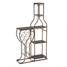 Grey 11-Bottle Floor Wine Rack,5 Tier Freestanding Wine Rack With Wine Glass Holder And Storage Shelves,for Home Bar,Living Room,Dining Room,Gift (Option: Gray)