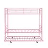 Over Twin Bunk Bed Frame with Trundle,Metal Bunkbed with Sturdy Guard Rail and 2 sideLadders for Kids/Adults,Can be Divided Into Two Beds, No Box Spri