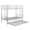 Over Twin Bunk Bed Frame with Trundle,Metal Bunkbed with Sturdy Guard Rail and 2 sideLadders for Kids/Adults,Can be Divided Into Two Beds, No Box Spri