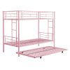 Over Twin Bunk Bed Frame with Trundle,Metal Bunkbed with Sturdy Guard Rail and 2 sideLadders for Kids/Adults,Can be Divided Into Two Beds, No Box Spri