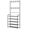 Entryway Coat Hat Rack Garment Shoe Storage Shelf Freestanding Hall Tree Clothing Hanger Stand Clothes Shoe Organizer Combo