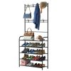 Entryway Coat Hat Rack Garment Shoe Storage Shelf Freestanding Hall Tree Clothing Hanger Stand Clothes Shoe Organizer Combo