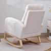 Modern Accent Rocking Chair Rocking Chair With Solid Wood Legs, Upholstered Nursery Glider Rocker, Comfy Armchair With Side Pocket, Living Room Lounge