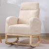 Modern Accent Rocking Chair Rocking Chair With Solid Wood Legs, Upholstered Nursery Glider Rocker, Comfy Armchair With Side Pocket, Living Room Lounge