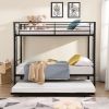 Over Twin Bunk Bed Frame with Trundle,Metal Bunkbed with Sturdy Guard Rail and 2 sideLadders for Kids/Adults,Can be Divided Into Two Beds, No Box Spri