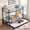 Over Twin Bunk Bed Frame with Trundle,Metal Bunkbed with Sturdy Guard Rail and 2 sideLadders for Kids/Adults,Can be Divided Into Two Beds, No Box Spri