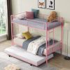 Over Twin Bunk Bed Frame with Trundle,Metal Bunkbed with Sturdy Guard Rail and 2 sideLadders for Kids/Adults,Can be Divided Into Two Beds, No Box Spri