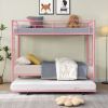 Over Twin Bunk Bed Frame with Trundle,Metal Bunkbed with Sturdy Guard Rail and 2 sideLadders for Kids/Adults,Can be Divided Into Two Beds, No Box Spri