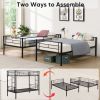 Over Twin Bunk Bed Frame with Trundle,Metal Bunkbed with Sturdy Guard Rail and 2 sideLadders for Kids/Adults,Can be Divided Into Two Beds, No Box Spri