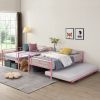 Over Twin Bunk Bed Frame with Trundle,Metal Bunkbed with Sturdy Guard Rail and 2 sideLadders for Kids/Adults,Can be Divided Into Two Beds, No Box Spri