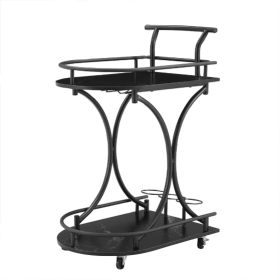 2-Tier Bar Cart,Black Wine Cart With Wine Rack & Glass Holder,Mobile Bar Serving Cart,for Party,Home,Rolling Drink Trolley For Living Room (Color: Black)