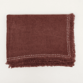Stonewashed Linen Woven Throw Blanket With Fringe  52X68 Inch (Color: brown)